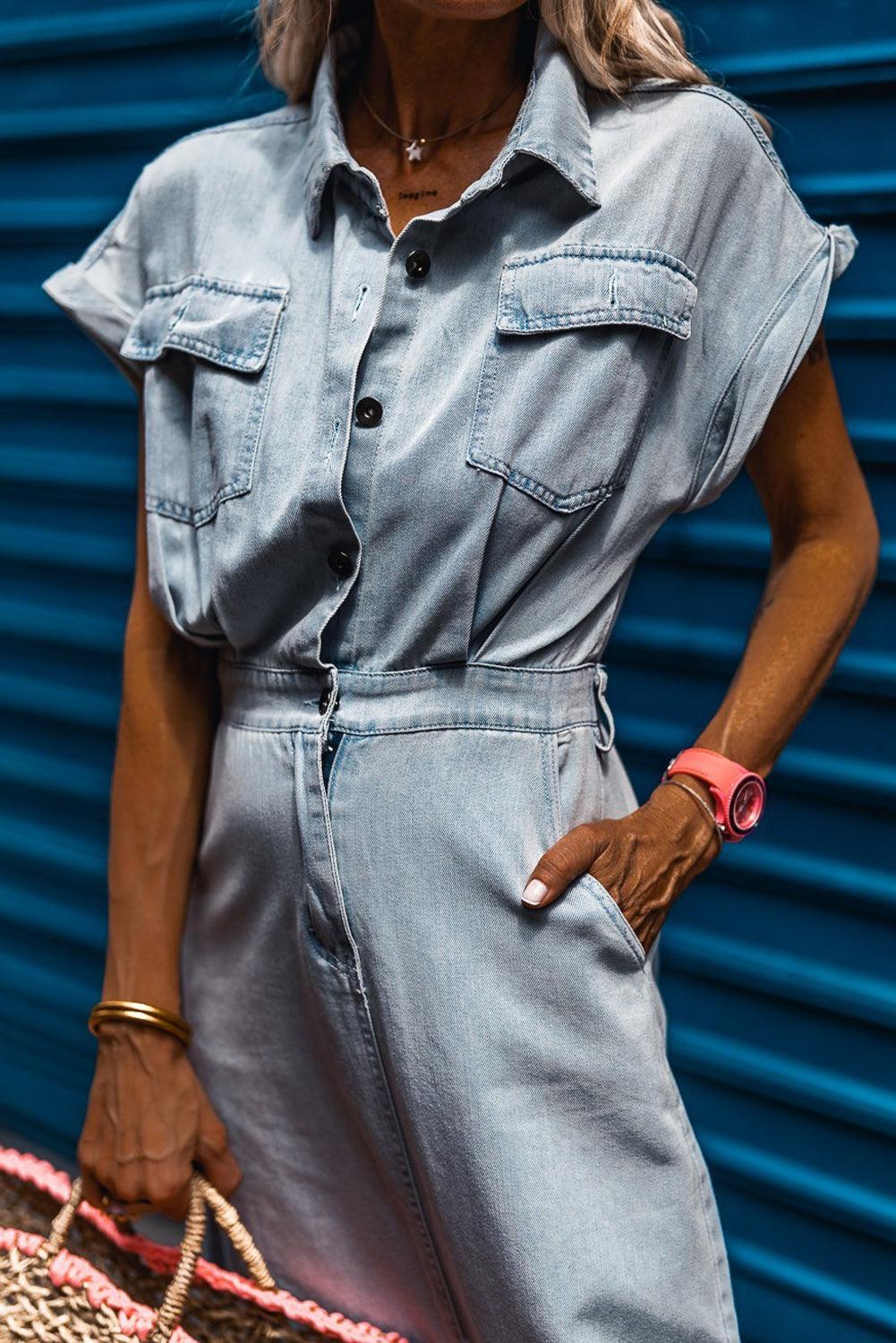 Jeanina® | Chic Denim Dress with Short Batwing Sleeves
