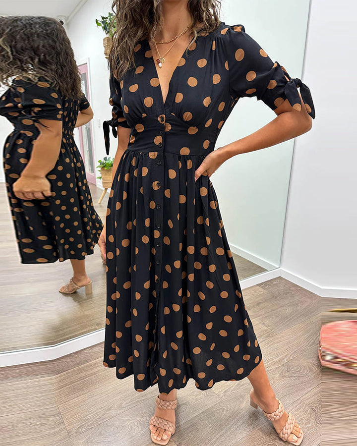 Kate Polka Dot Deep V-Neck Dress