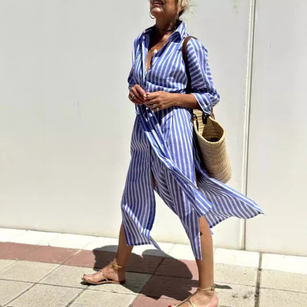 Mona Stripe: Chic Shirtdress