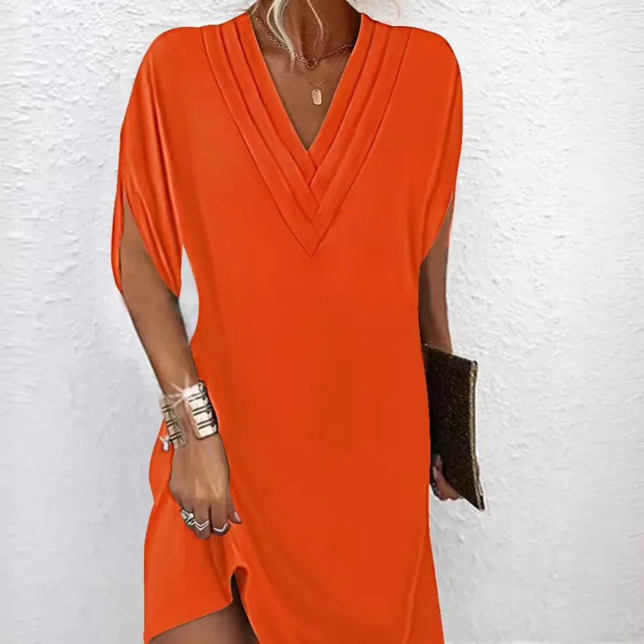 Jamie | Chic Solid-Coloured Dress with Split Sleeves