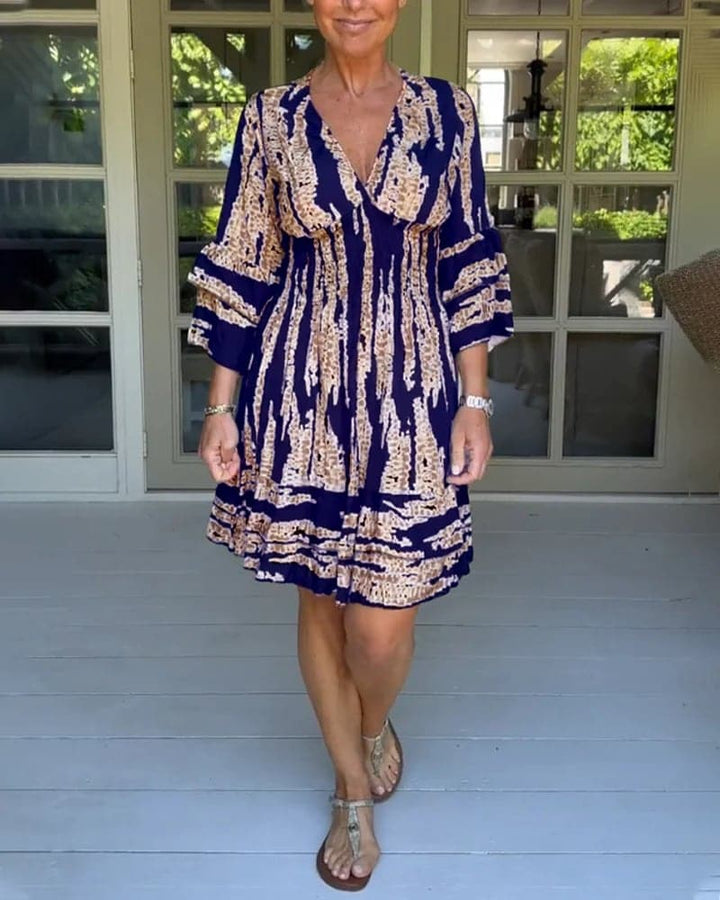 New Mikalya | 2025 Stylish V-Neck Dress with Three-Quarter Sleeves