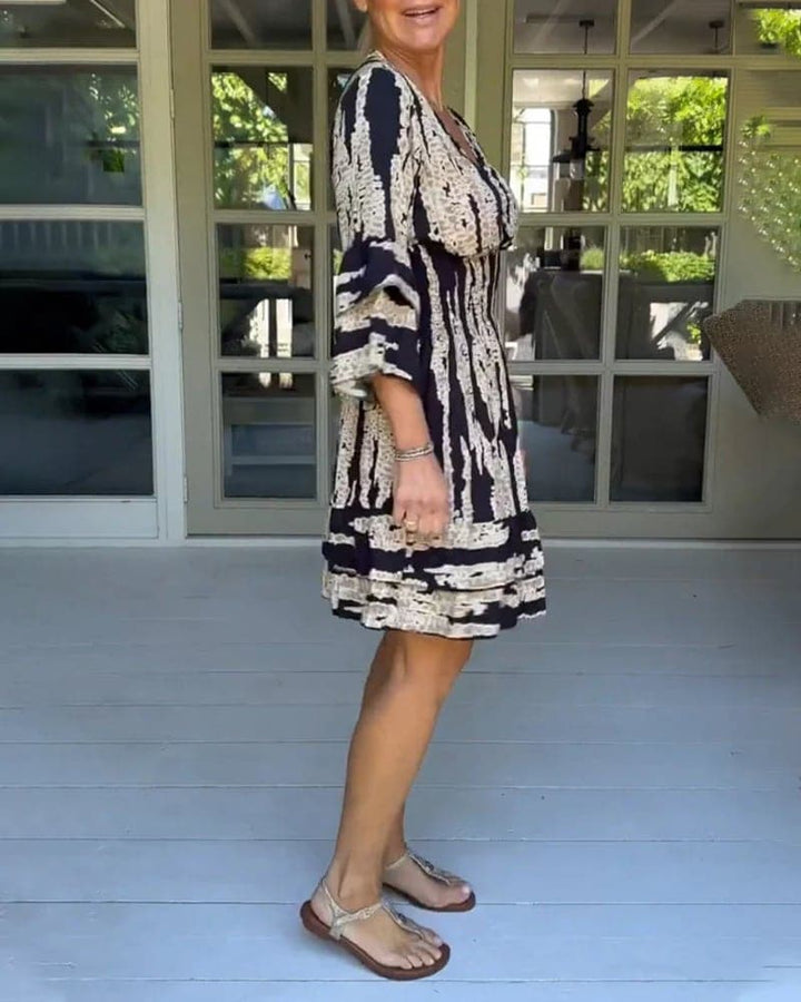 New Mikalya | 2025 Stylish V-Neck Dress with Three-Quarter Sleeves