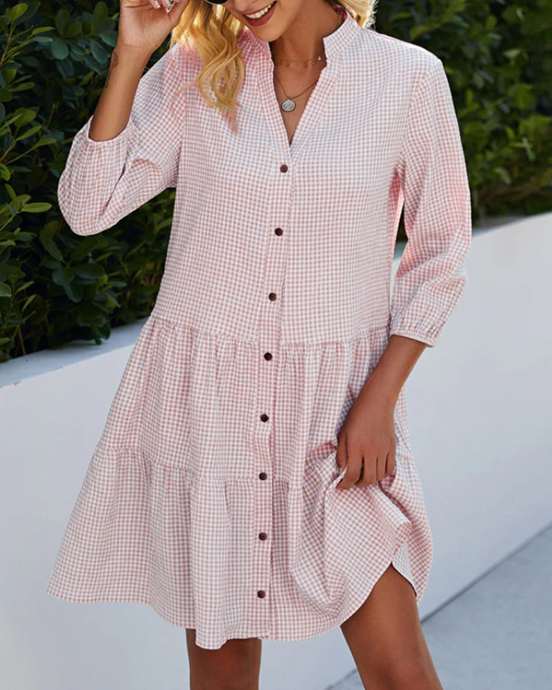 Colleen High-Collared Checkered Dress