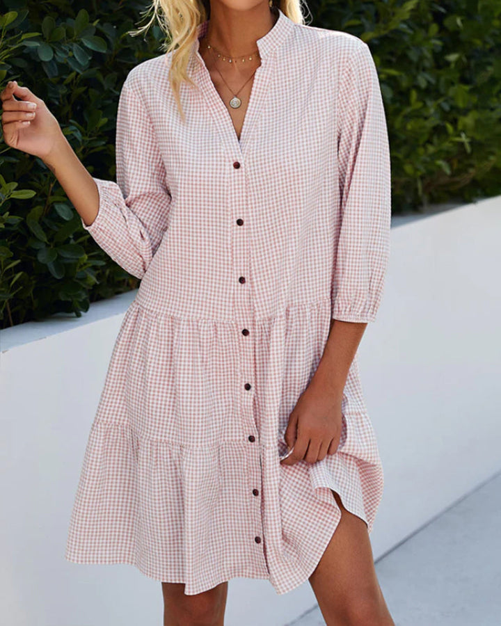 Colleen High-Collared Checkered Dress