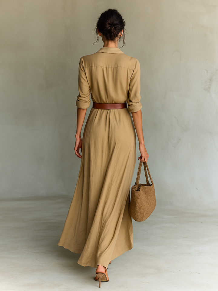 Nuria | Long Maxi Dress with Notched Collar