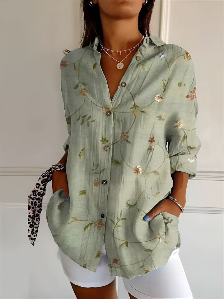 Gwen™ - Retro Floral Pattern Blouse