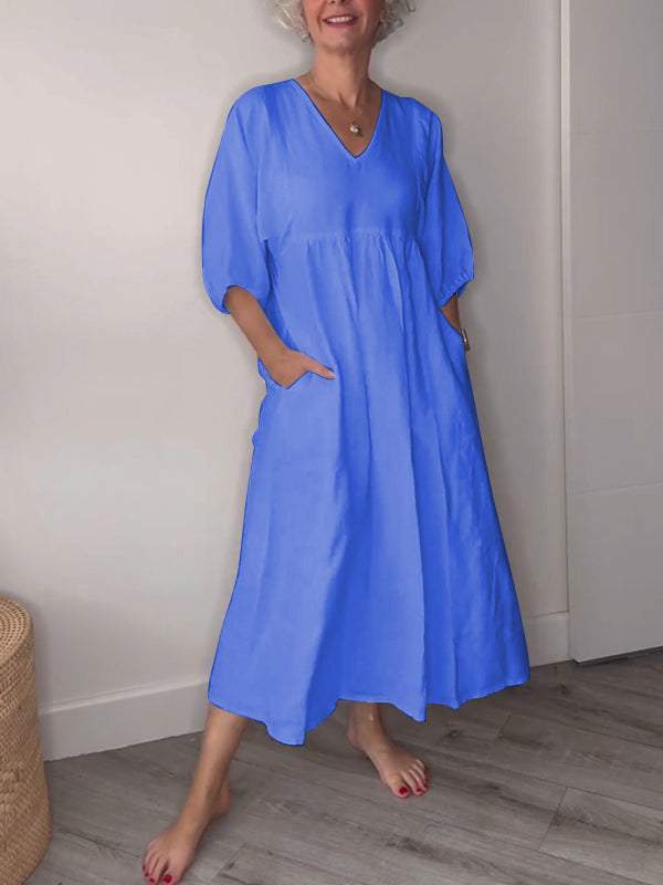 Allie ™ | Casual V-Neck Midi Dress with Pockets