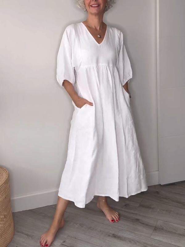 Allie ™ | Casual V-Neck Midi Dress with Pockets