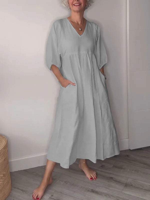Allie ™ | Casual V-Neck Midi Dress with Pockets