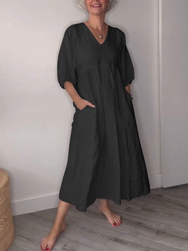 Allie ™ | Casual V-Neck Midi Dress with Pockets