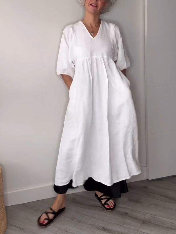 Allie ™ | Casual V-Neck Midi Dress with Pockets