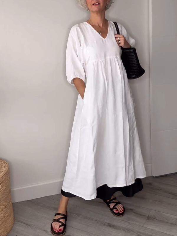 Allie ™ | Casual V-Neck Midi Dress with Pockets