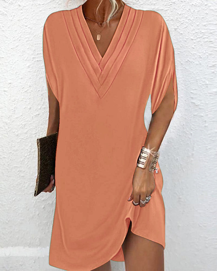 Jamie | Chic Solid-Coloured Dress with Split Sleeves