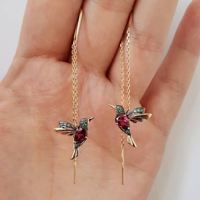 Enamel Hummingbird Earrings with Zirconia in Rosendal