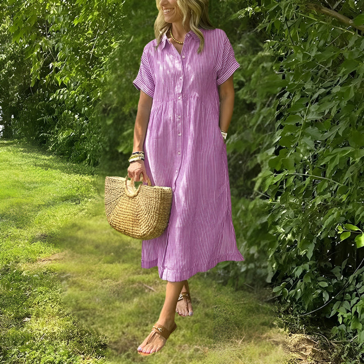 Fioria™ Flattering Striped Shirtdress
