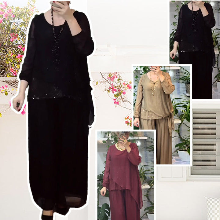 Thalia - Sequin Top and Wide-Leg Trousers Ensemble