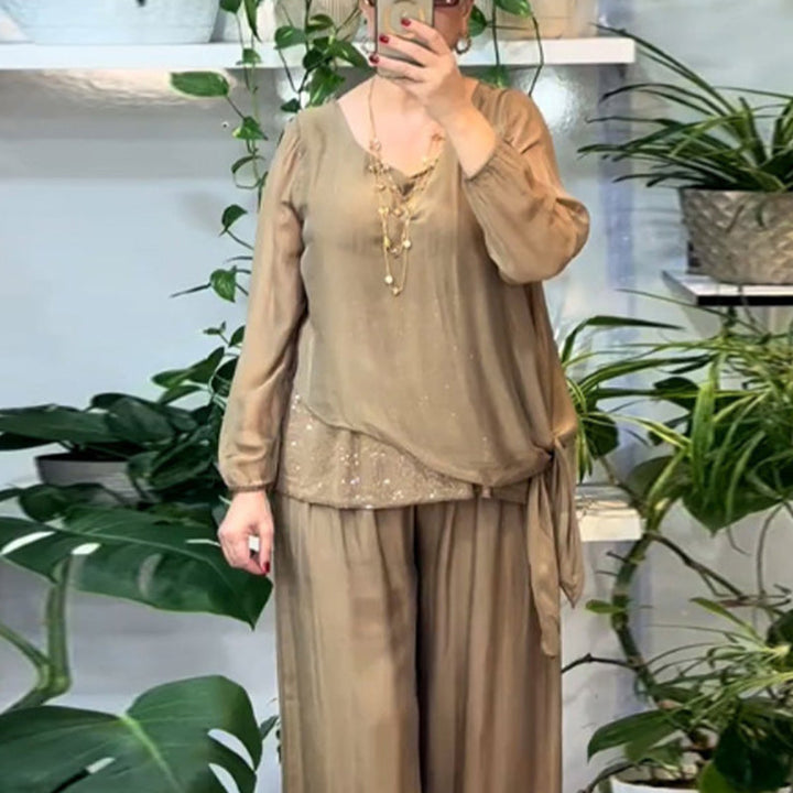 Thalia - Sequin Top and Wide-Leg Trousers Ensemble