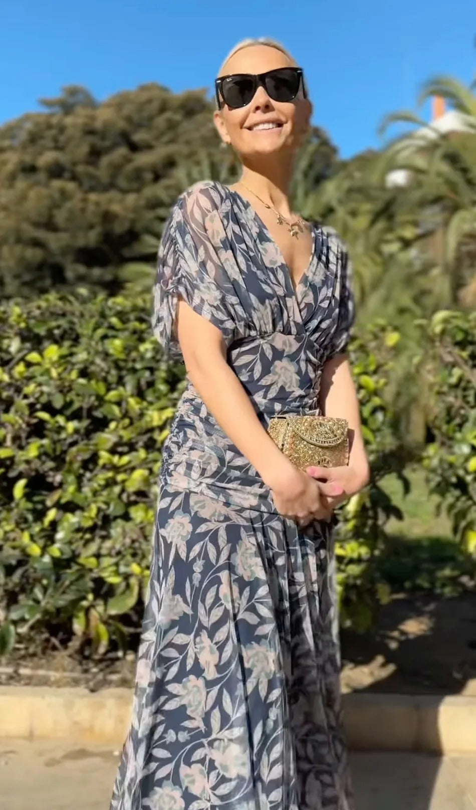 Gianna™ | Off-Shoulder V-Neck Printed Dress